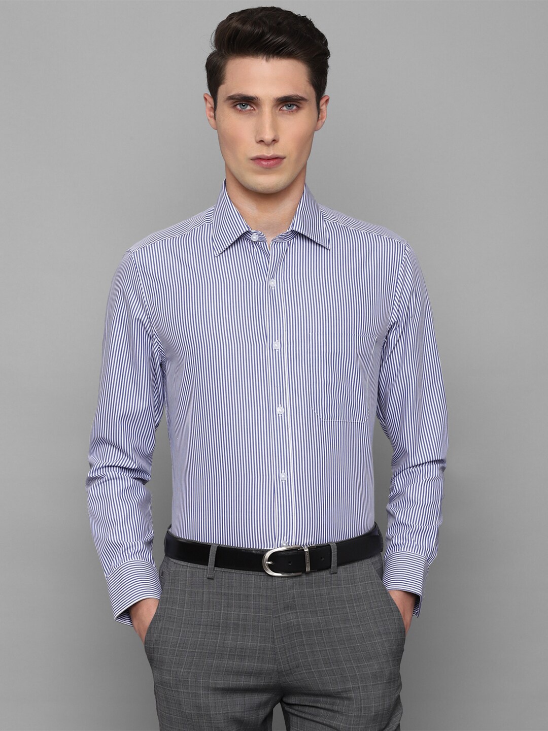 

Louis Philippe Men Blue Striped Formal Cotton Shirt