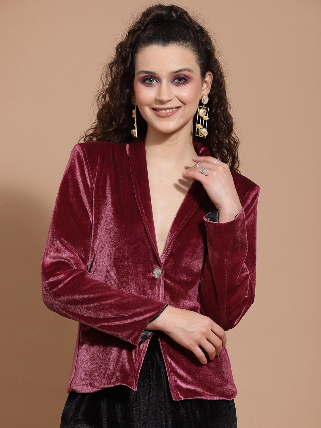 

KASSUALLY Women Purple Burgundy Solid Single-Breasted Blazers