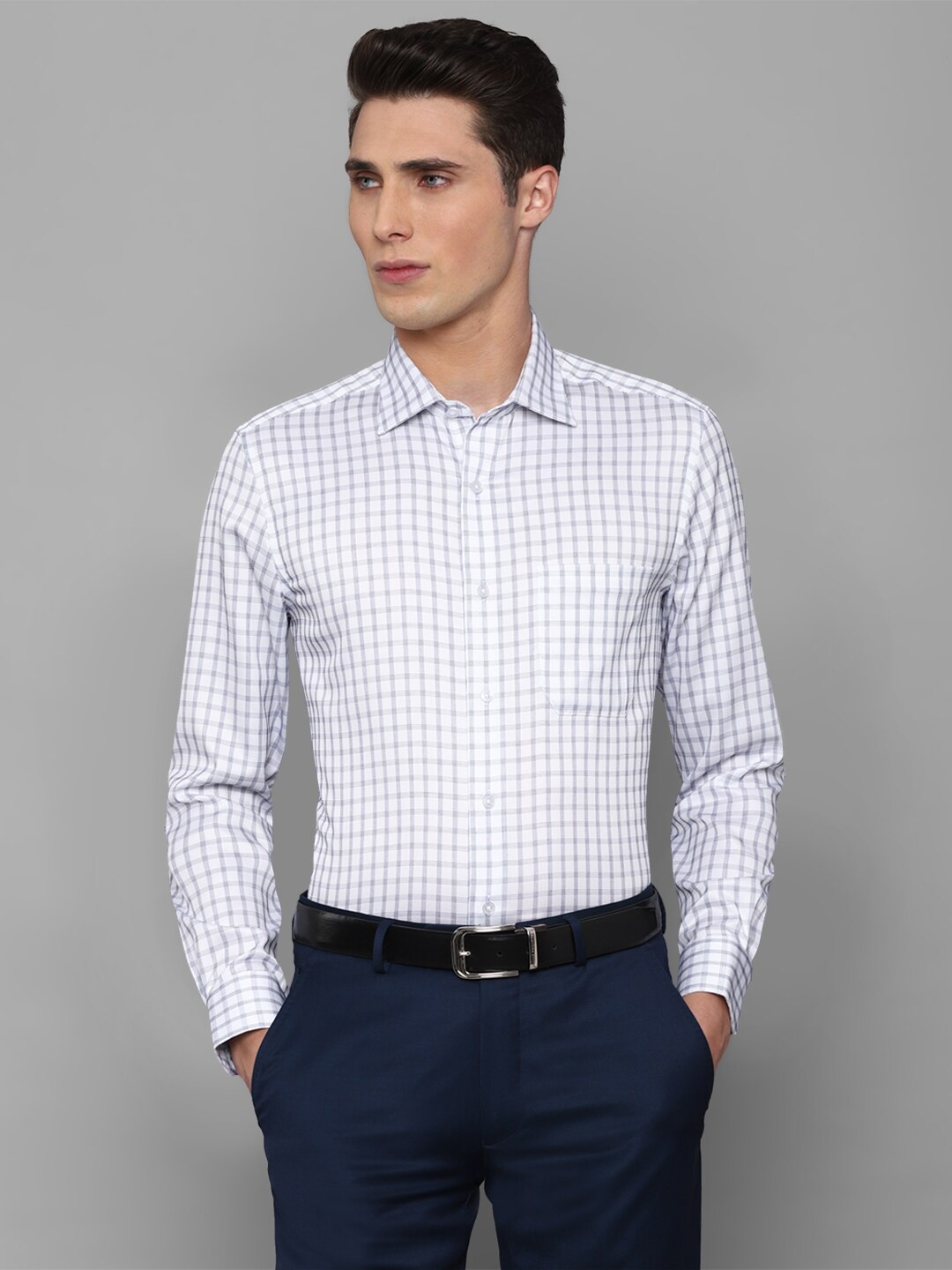 

Louis Philippe Men White Grid Tattersall Checks Formal Cotton Shirt