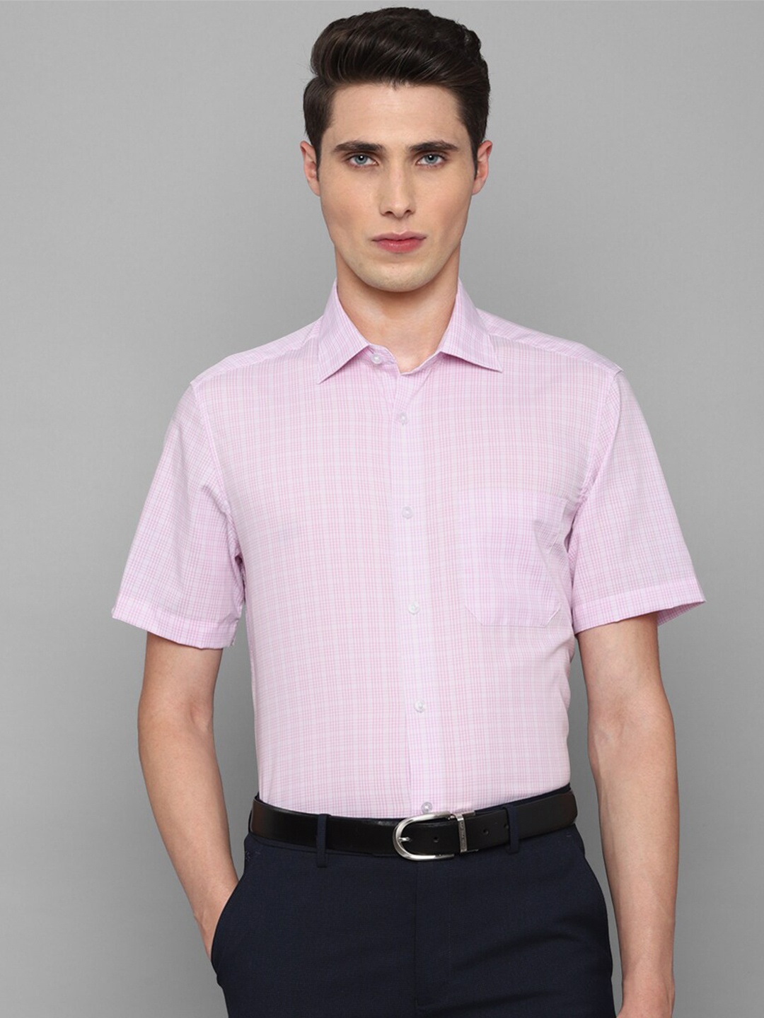 

Louis Philippe Men Checked Formal Cotton Shirt, Pink