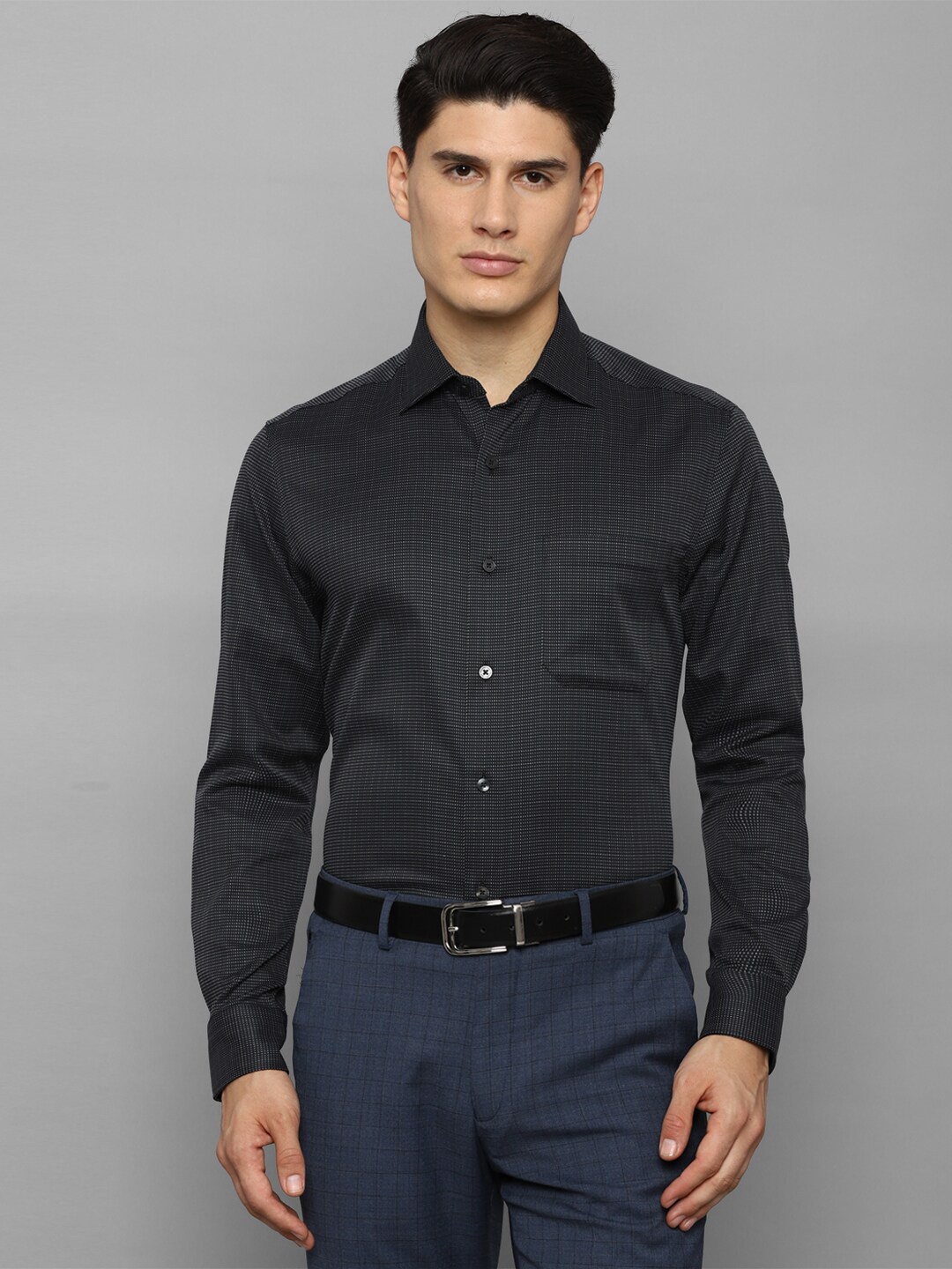 

Louis Philippe Men Grey Checked Formal Cotton Shirt