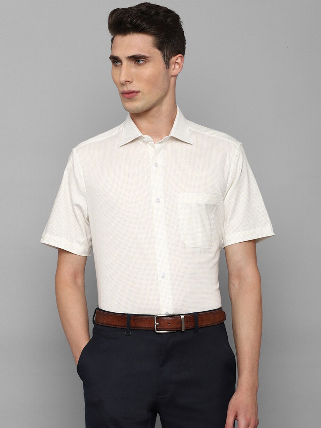 

Louis Philippe Men Off White Printed Formal Cotton Shirt