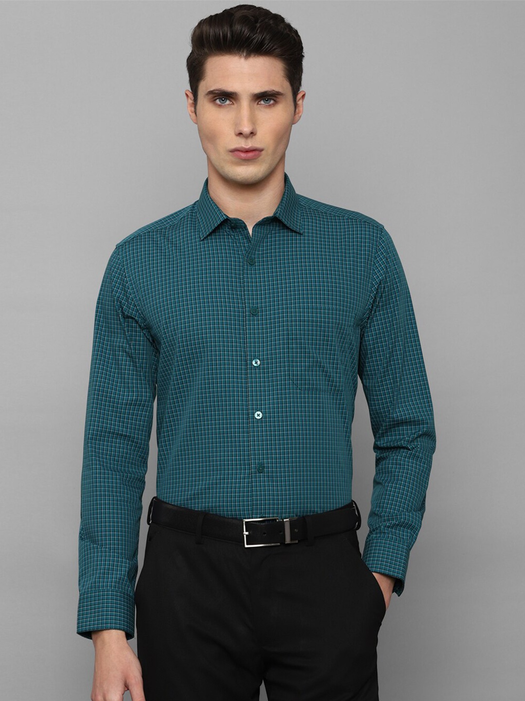 

Louis Philippe Men Green Slim Fit Grid Tattersall Checks Formal Cotton Shirt