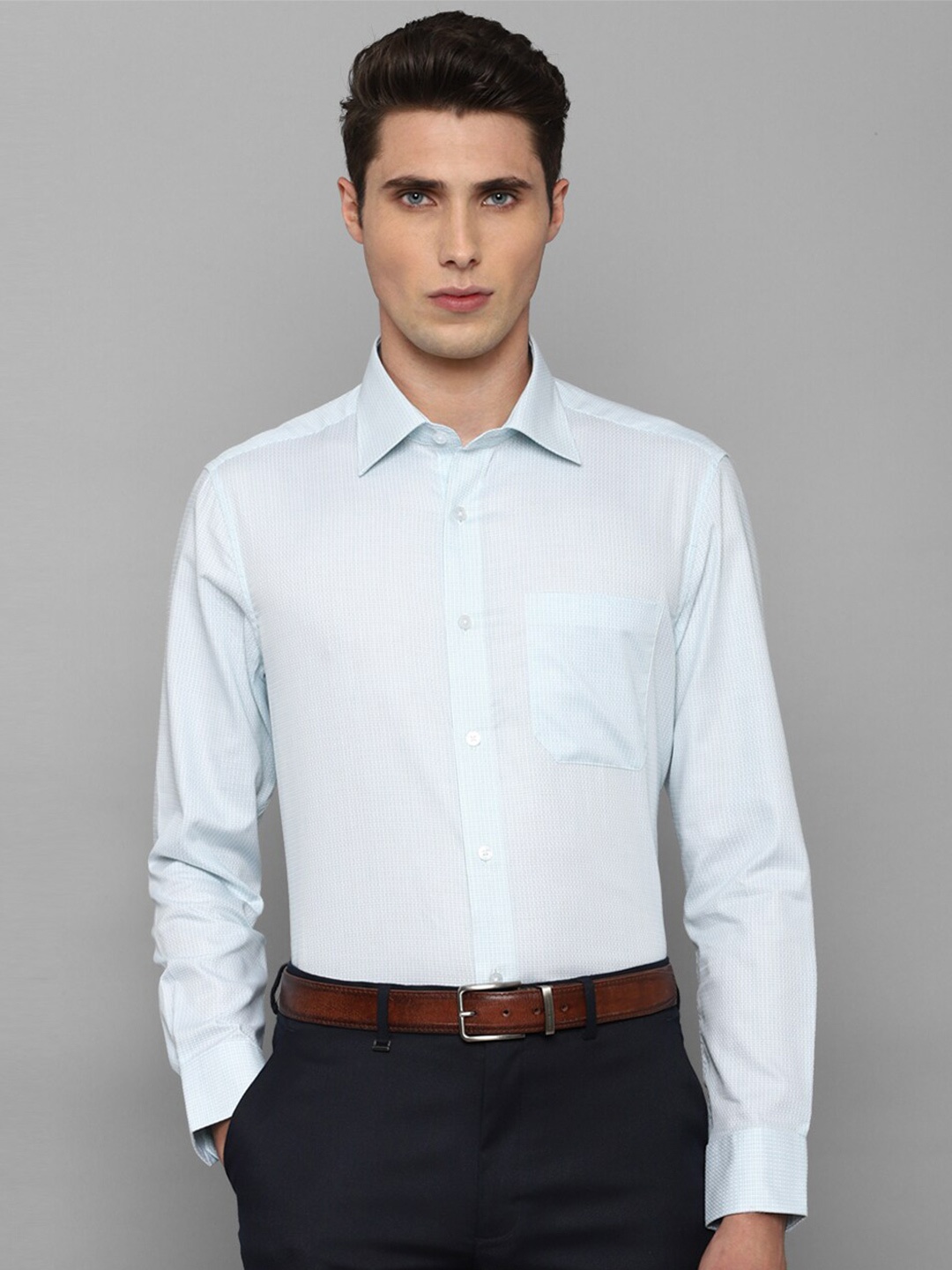 

Louis Philippe Men Blue Micro Checks Formal Cotton Shirt