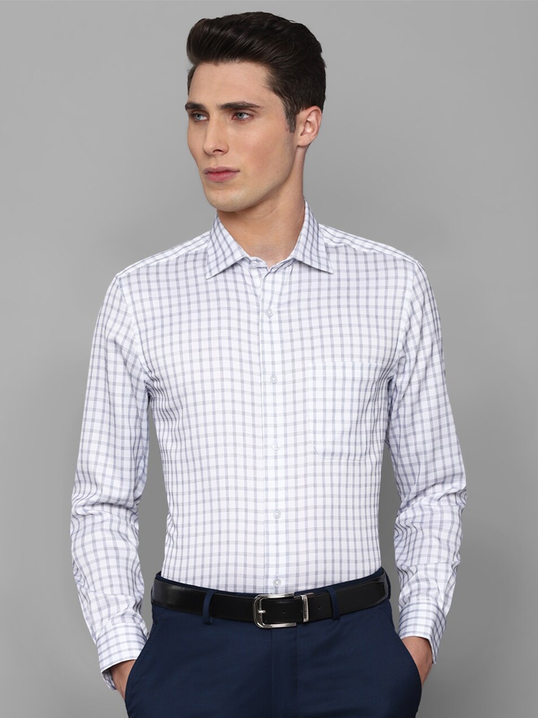 

Louis Philippe Men White Grid Tattersall Checks Formal Cotton Shirt