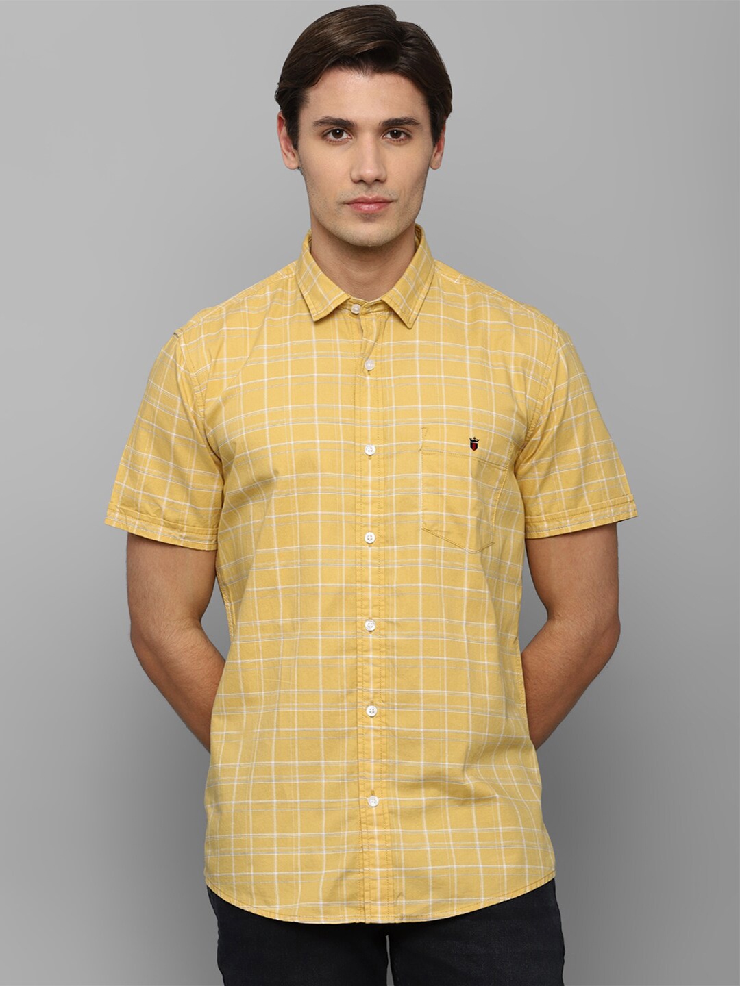 

Louis Philippe Jeans Men Yellow Slim Fit Checked Casual Pure Cotton Shirt