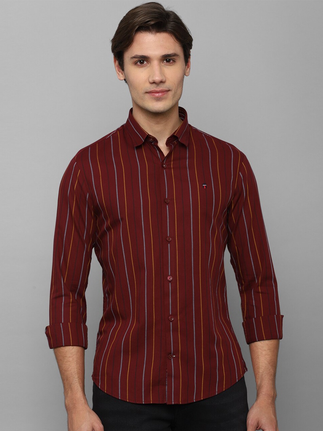 

Louis Philippe Sport Men Slim Fit Striped Casual Cotton Shirt, Maroon