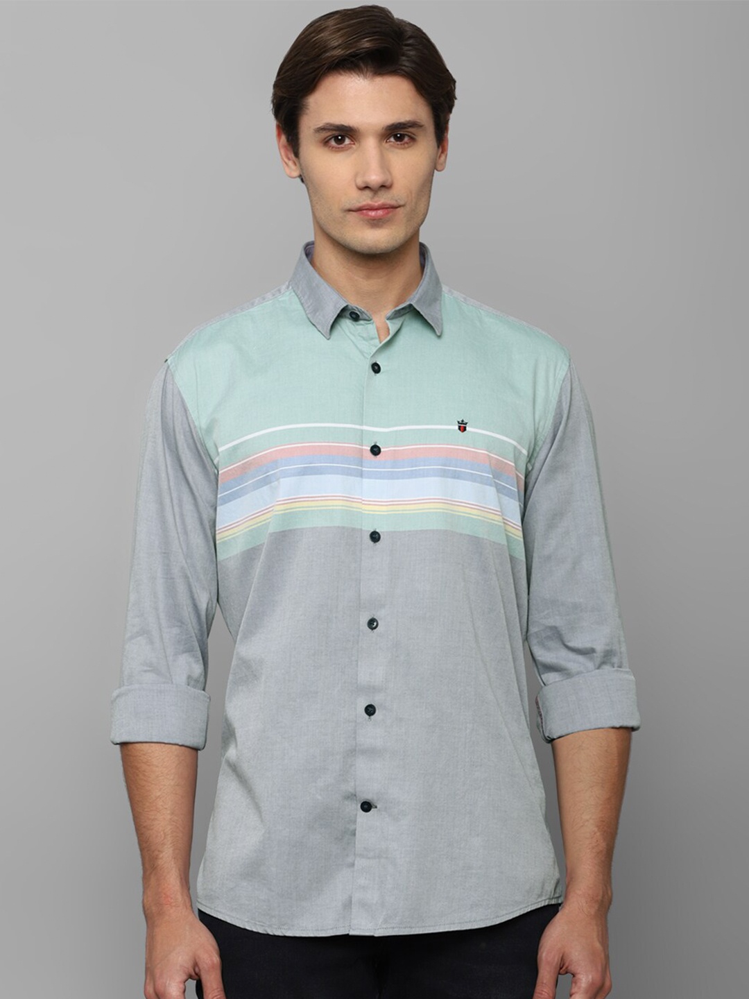 

Louis Philippe Sport Men Slim Fit Horizontal Stripes Casual Cotton Shirt, Grey