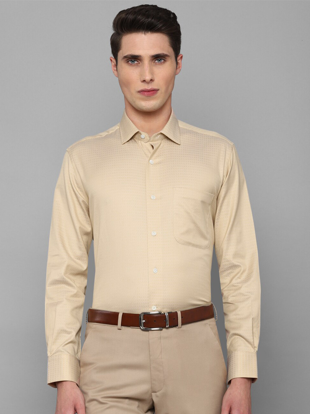 

Luxure by Louis Philippe Men Khaki Comfort Printed Cotton Formal Shirt