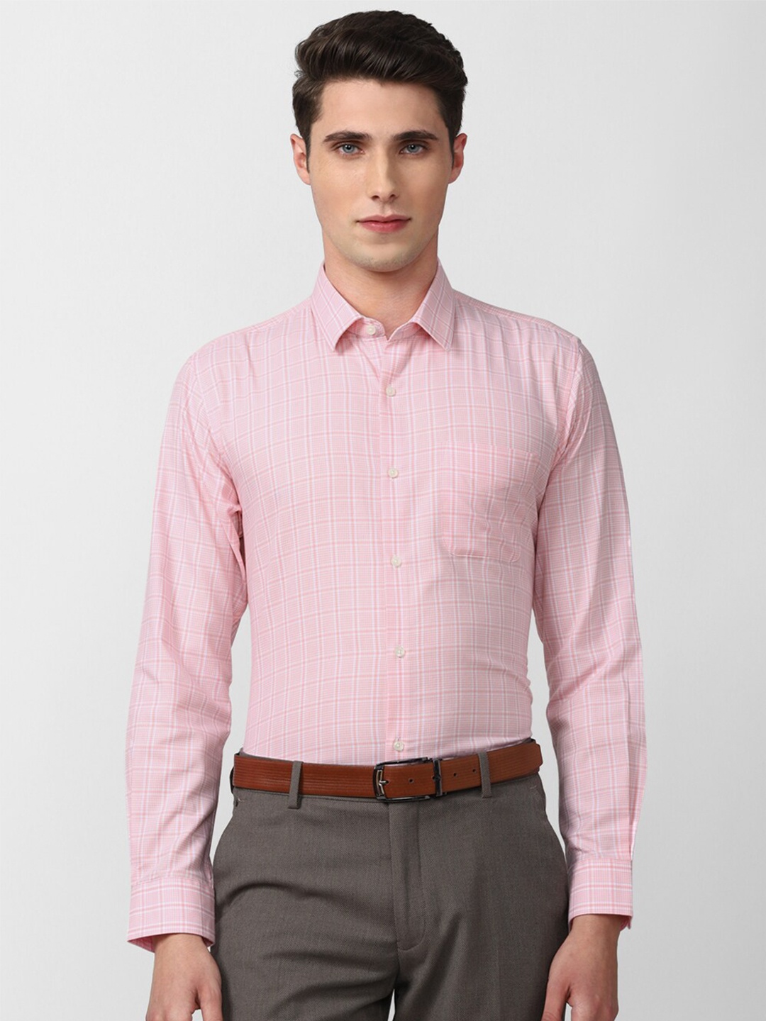 

Peter England Men Pink Slim Fit Checked Formal Shirt