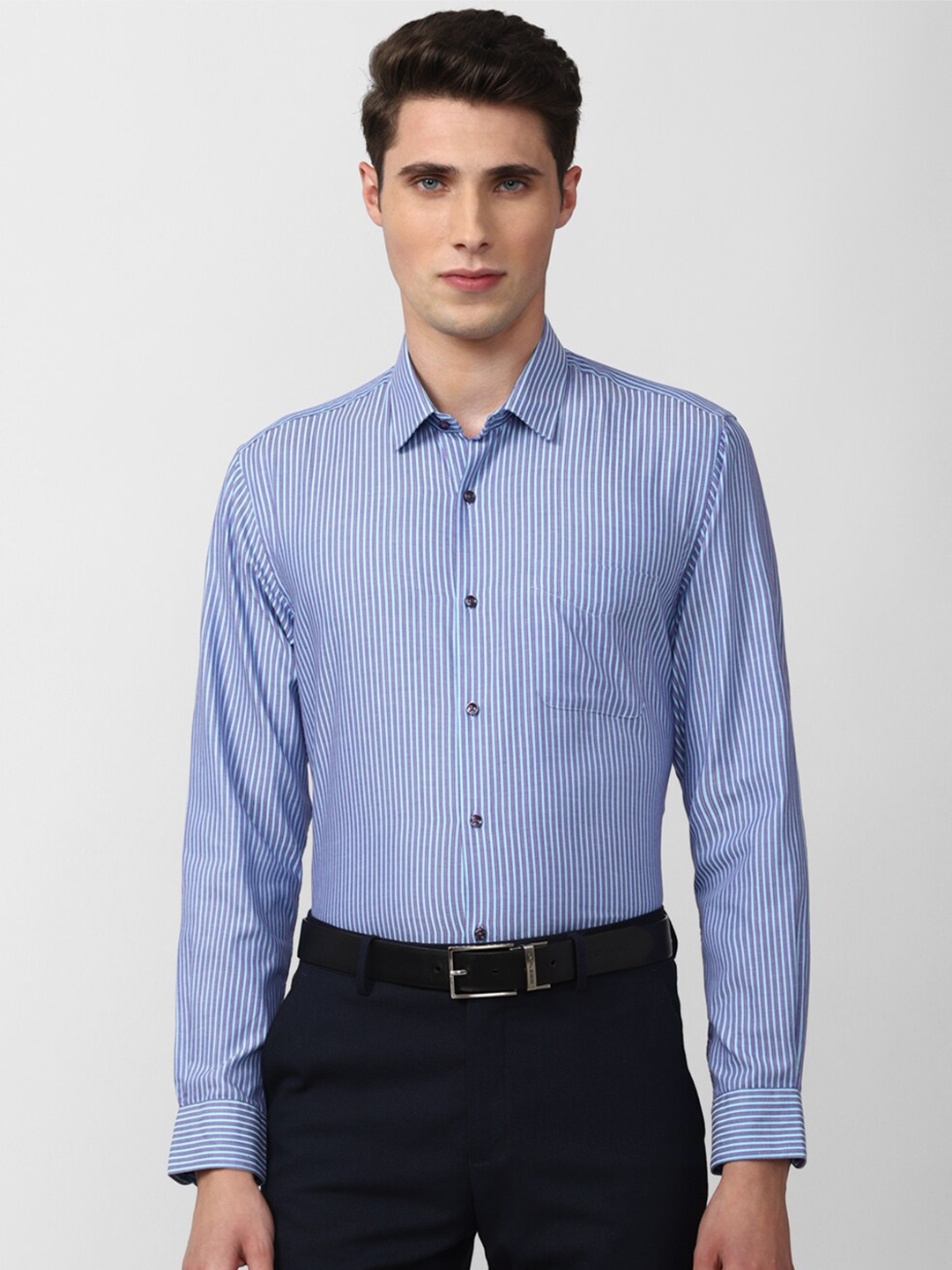 

Peter England Men Blue Striped Formal Shirt