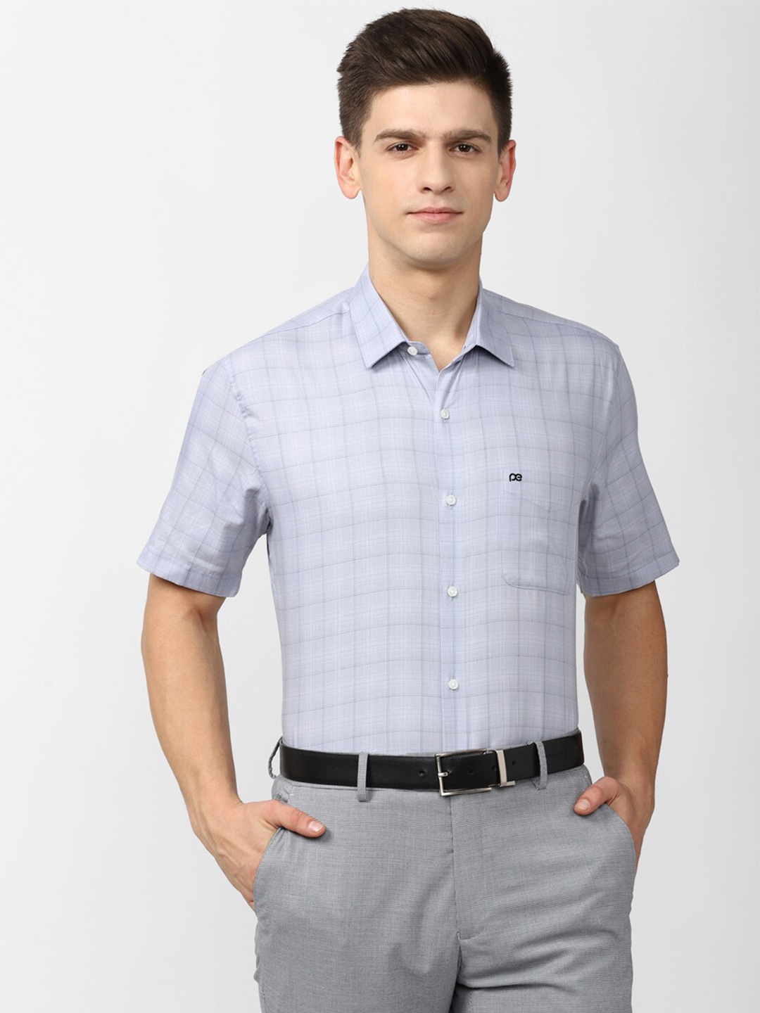 

Peter England Men Windowpane Checked Formal Shirt, Blue