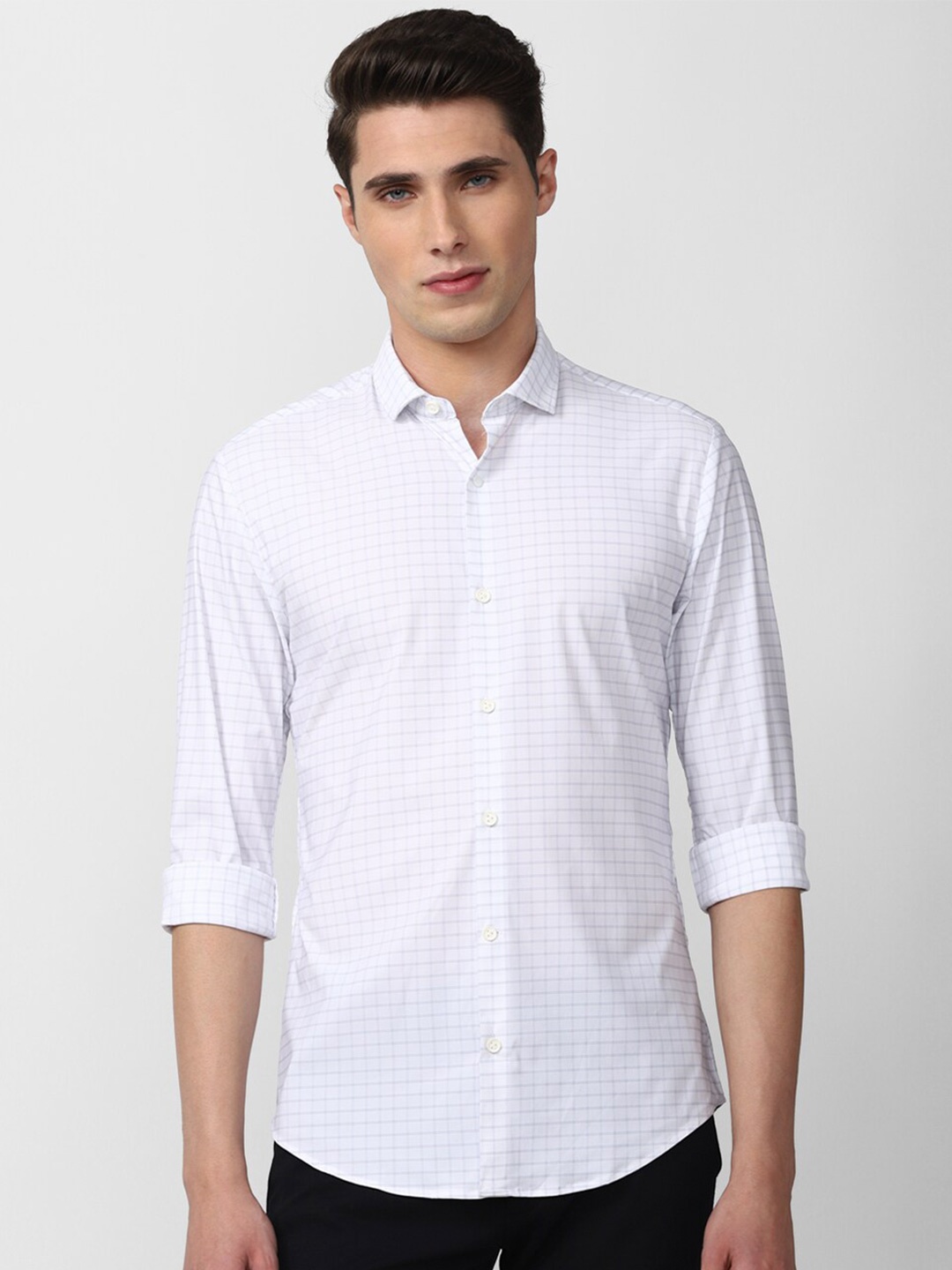 

Peter England Men Slim Fit Grid Tattersall Checked Formal Shirt, White