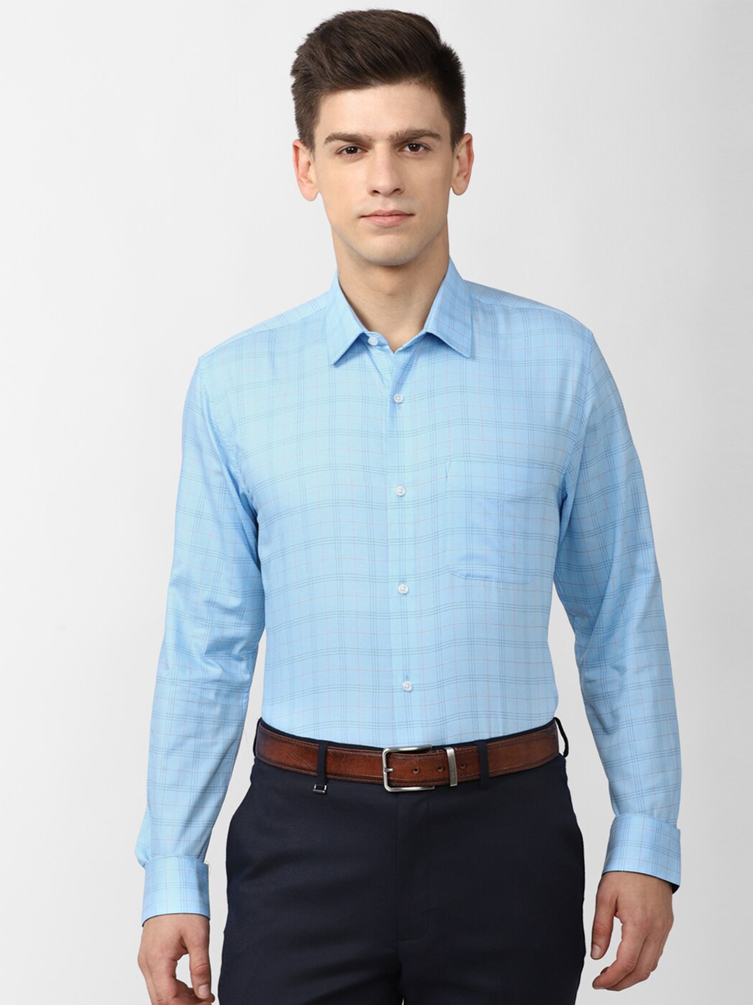 

Peter England Men Checked Cotton Formal Shirt, Blue