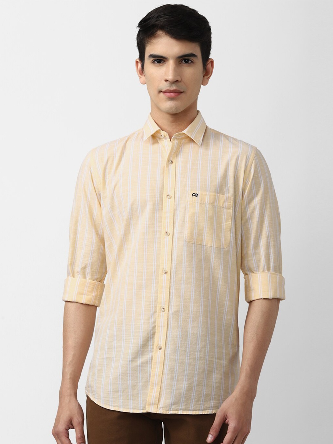 

Peter England Casuals Men Slim Fit Checked Casual Cotton Shirt, Yellow
