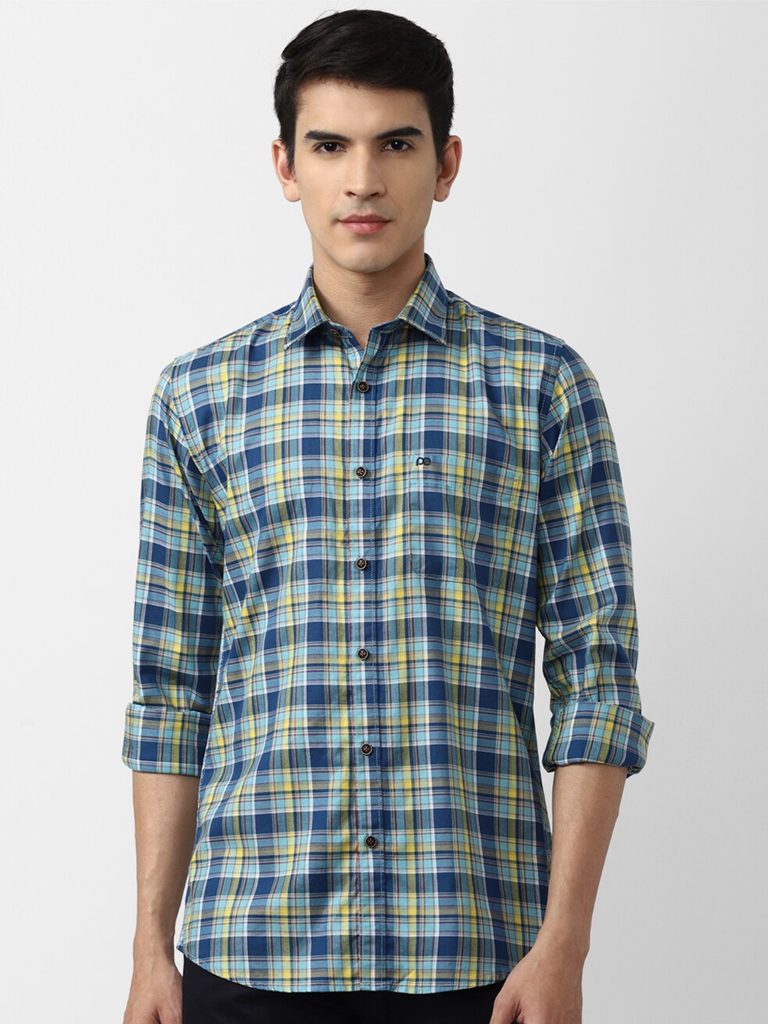 

Peter England Casuals Men Slim Fit Checked Casual Cotton Shirt, Teal