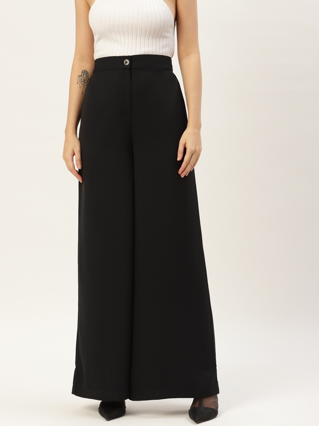 

Rue Collection Women Black Solid High-Rise Parallel Trousers