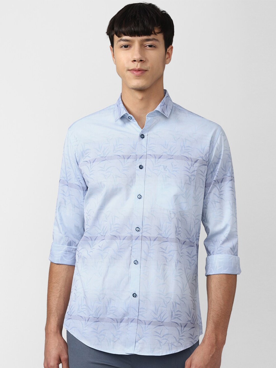 

V Dot Men Slim Fit Printed Cotton Casual Shirt, Blue