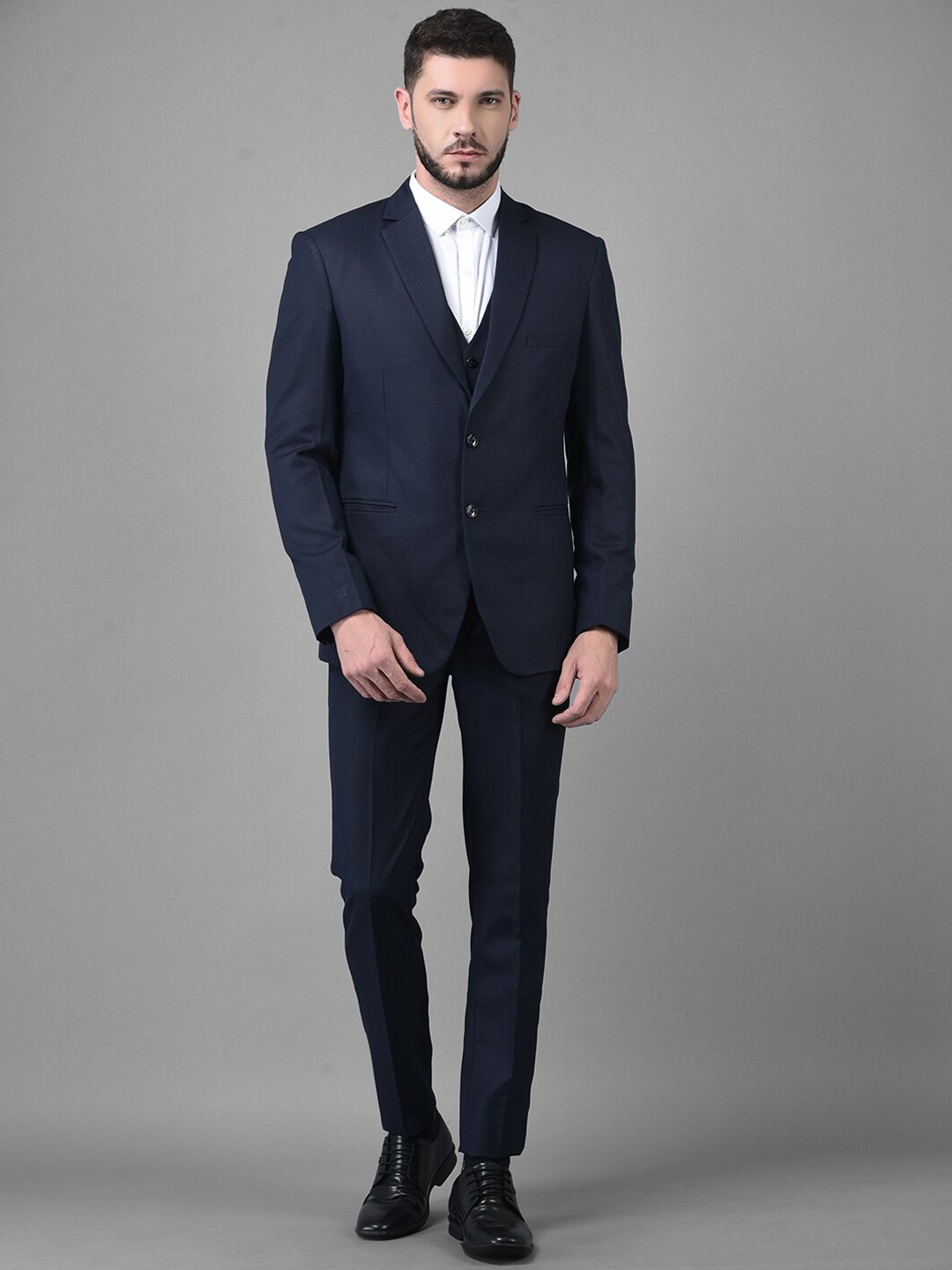 

Canary London Men Navy Blue Solid Single-Breasted Slim-Fit 3-Piece Formal Suit