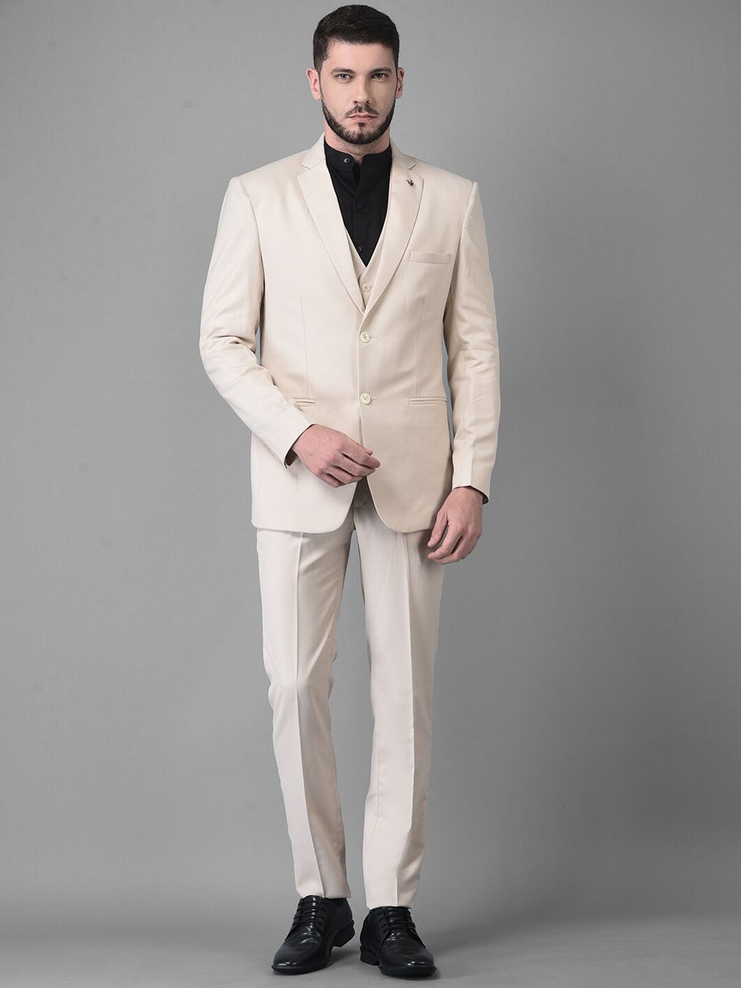 

Canary London Men Beige Solid Slim-Fit Single Breasted 3-Piece Formal Suit