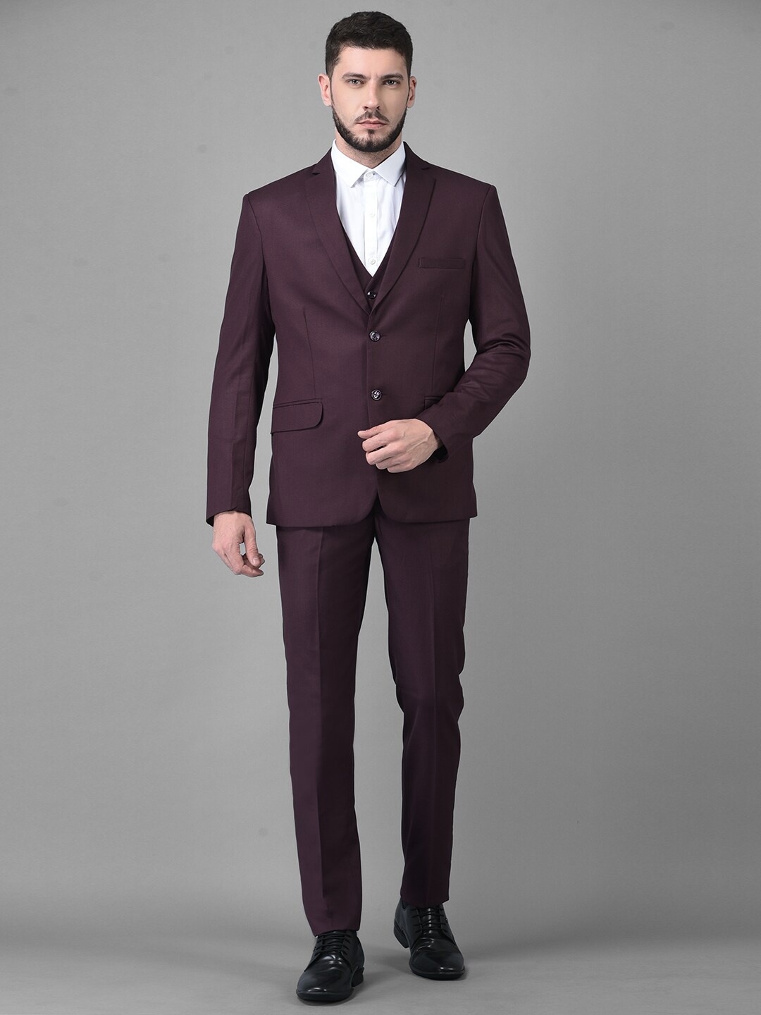 

Canary London Men Purple Solid Single-Breasted Slim-Fit 3-Piece Formal Suit