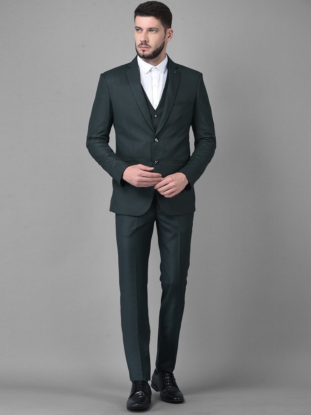 

Canary London Men Green Solid Single-Breasted Slim-Fit 3-Piece Formal Suit