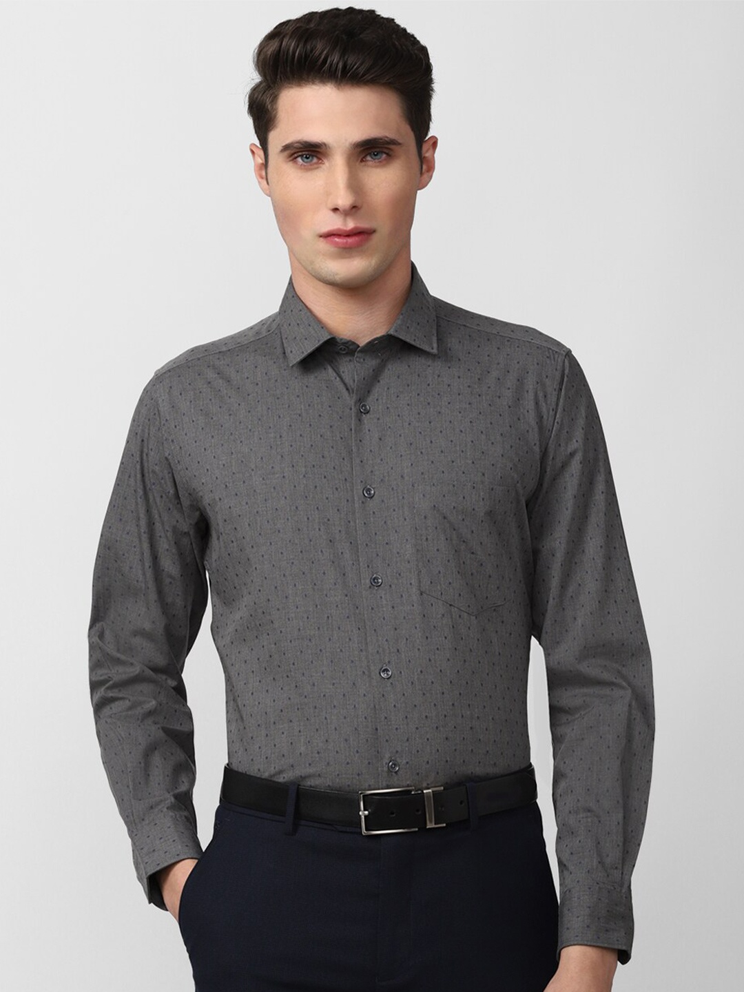 

Van Heusen Men Grey Printed Cotton Formal Shirt