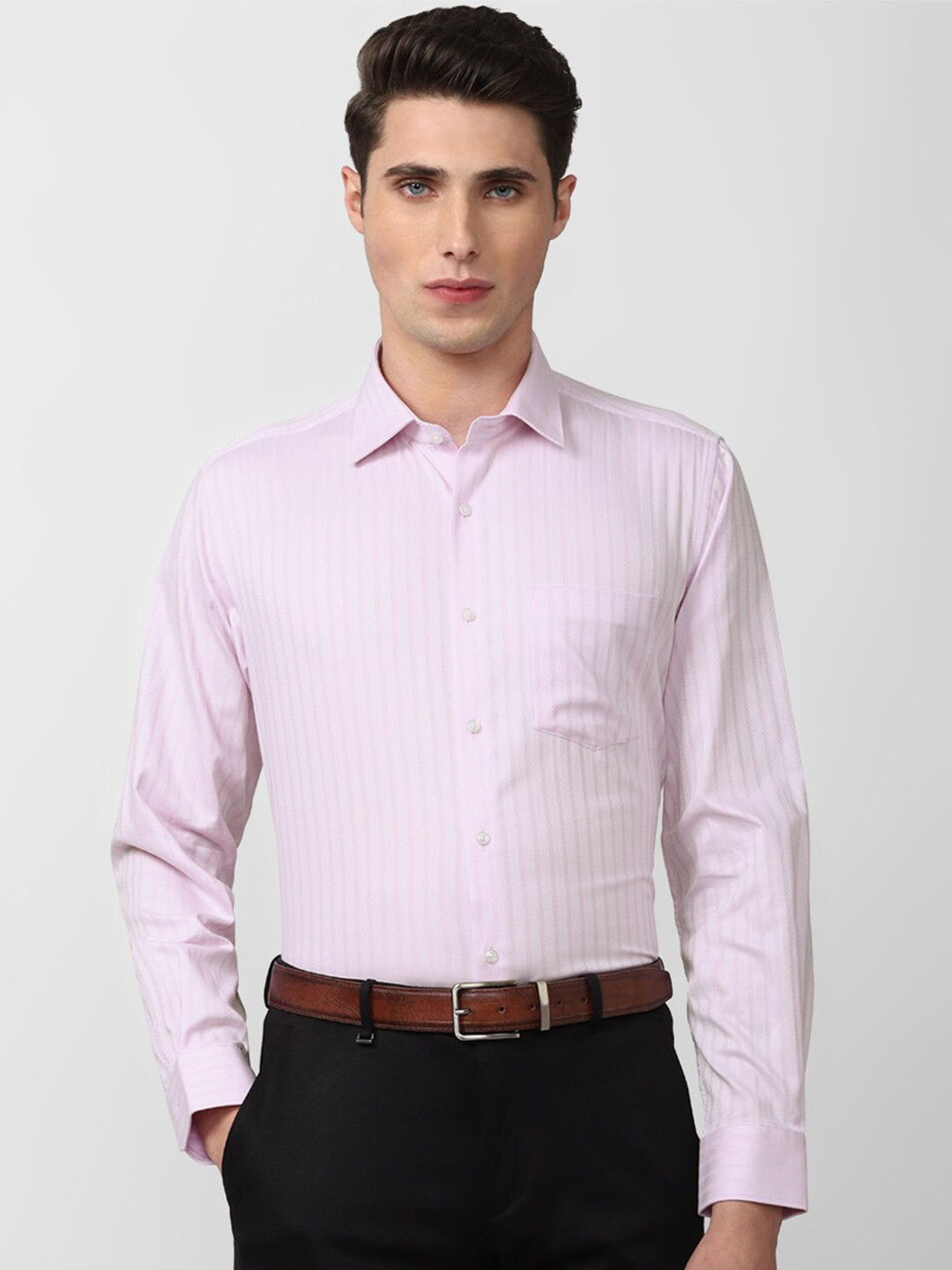 

Van Heusen Men Striped Cotton Formal Shirt, Pink