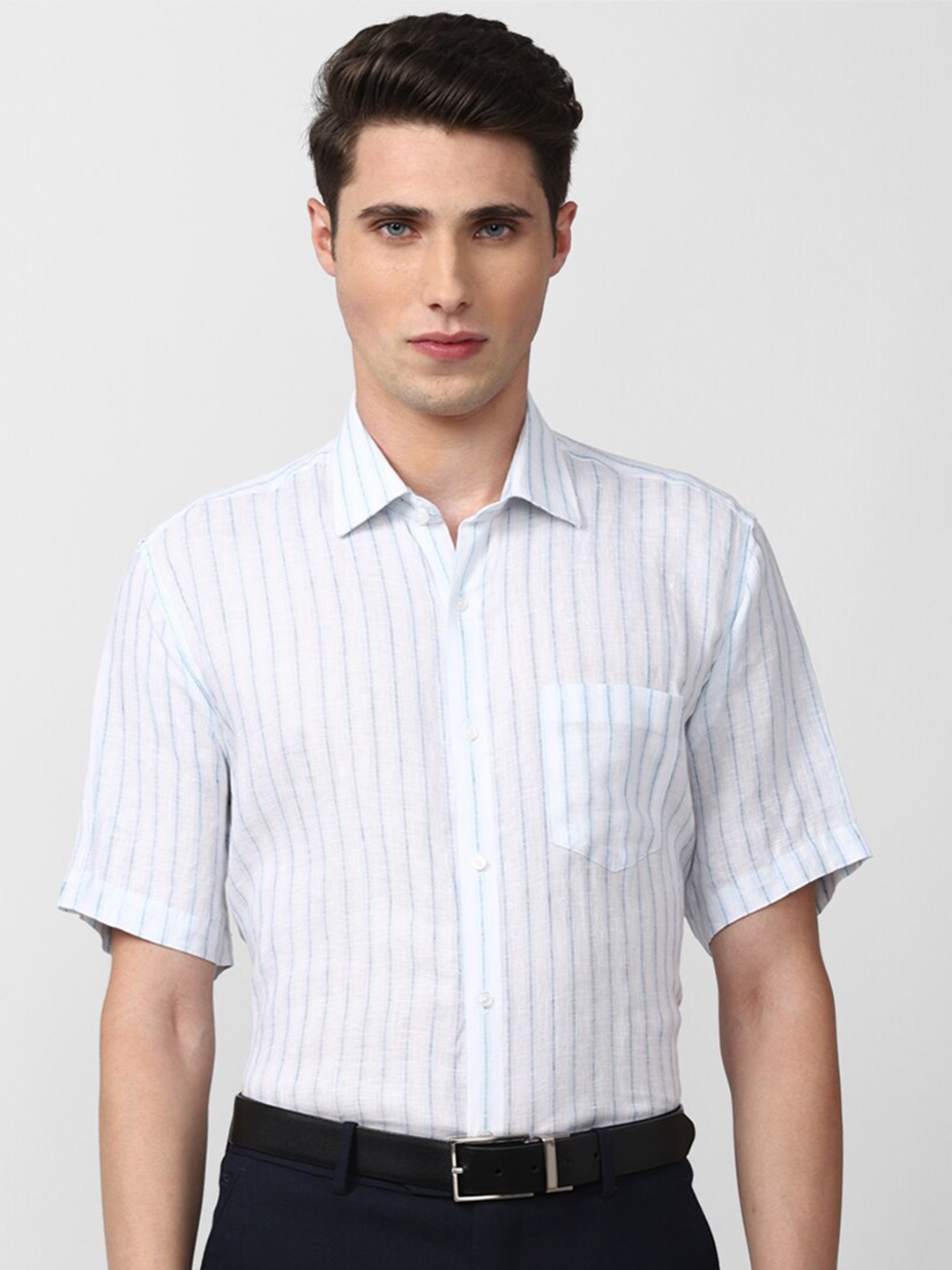 

Van Heusen Men White Striped Linen Formal Shirt