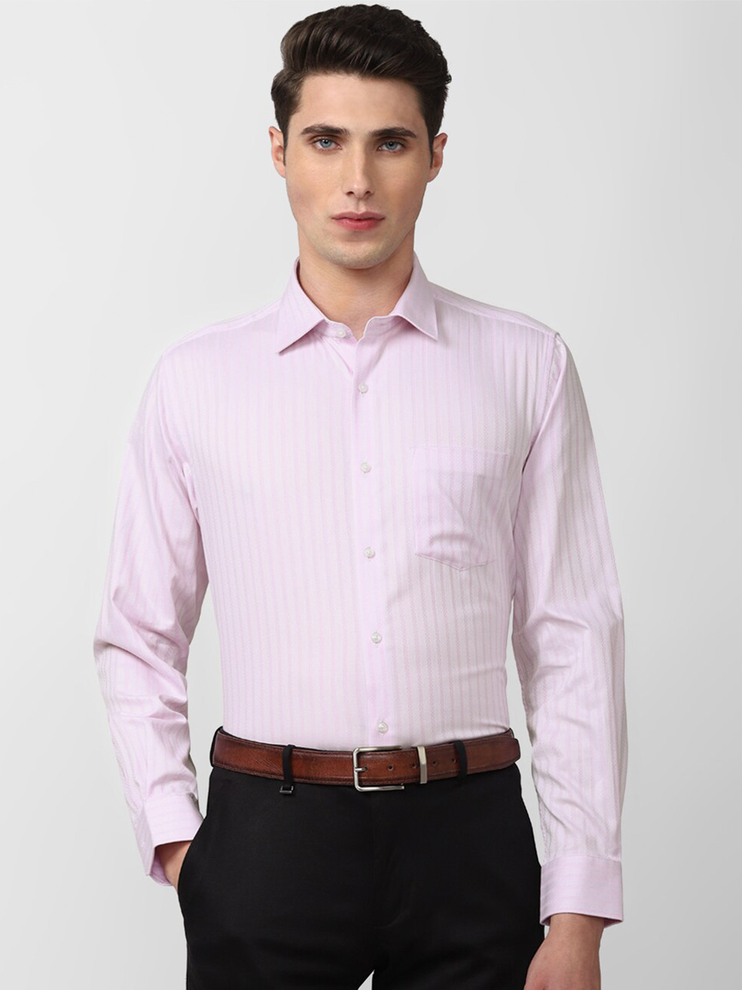 

Van Heusen Men Pink Striped Cotton Formal Shirt