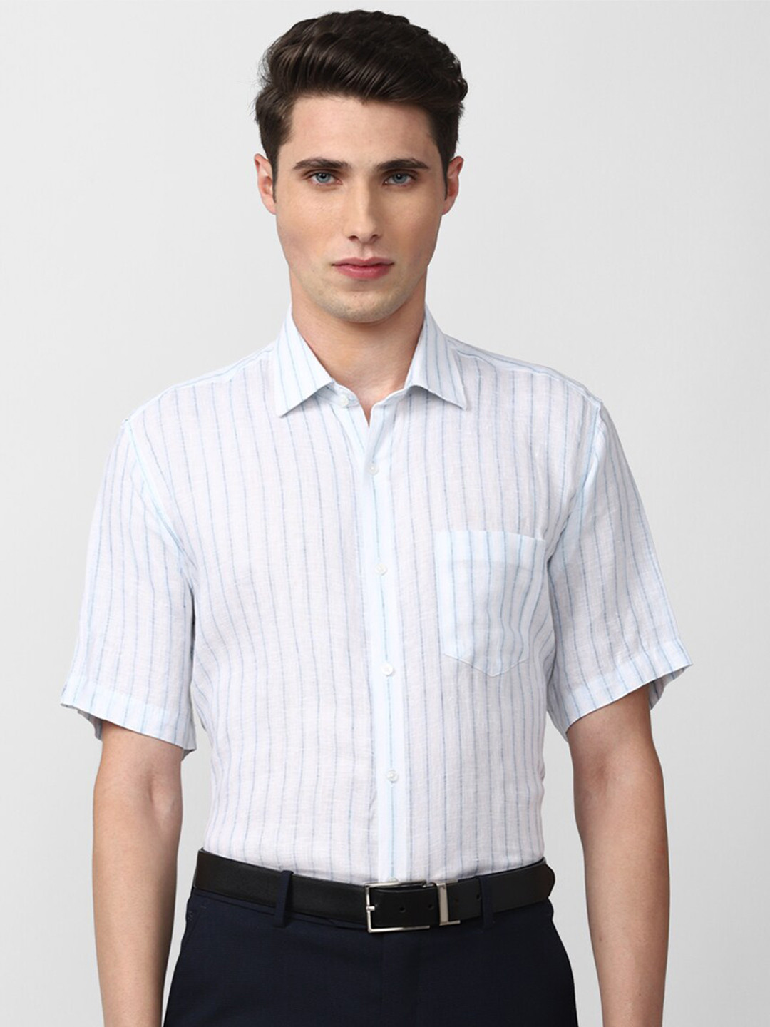 

Van Heusen Men Striped Linen Formal Shirt, White