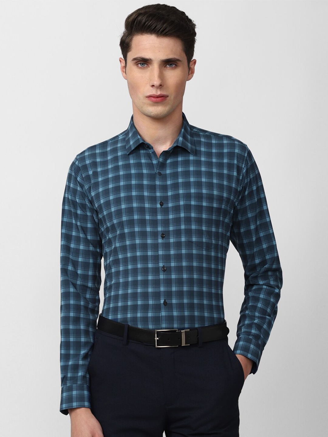 

Van Heusen Men Blue Slim Fit Tartan Checks Formal Shirt