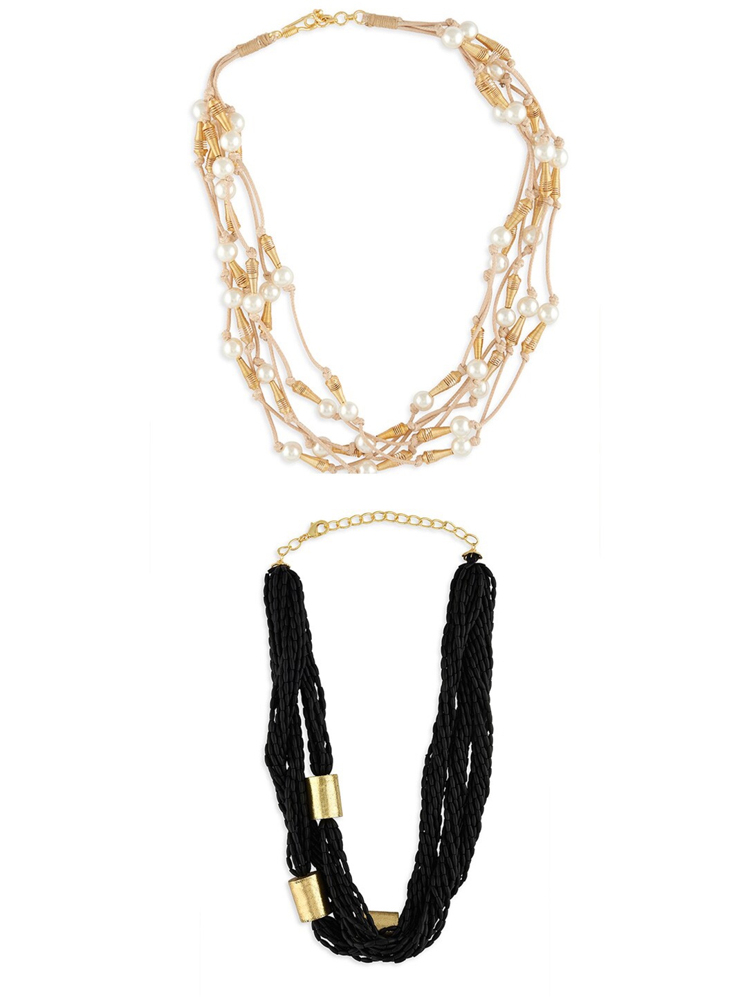 

Ahaanya Women Pack Of 2 Gold-Plated White & Black Necklace