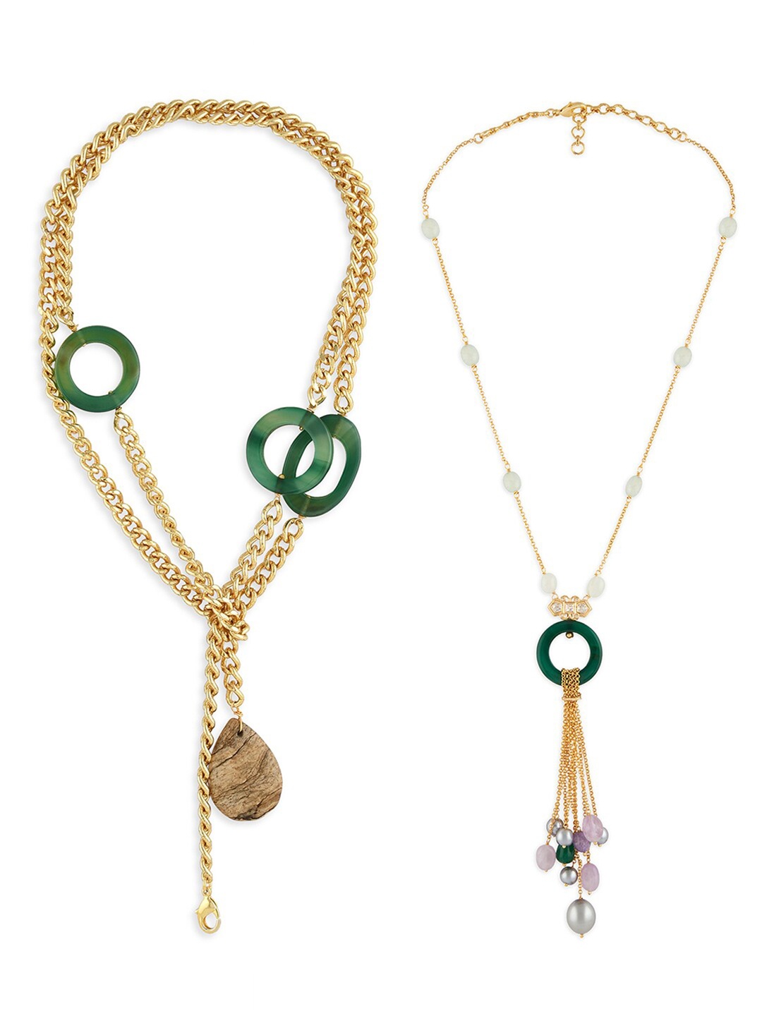 

Ahaanya Women Pack Of 2 Gold-Plated & Green Necklace