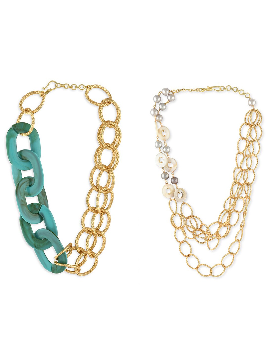 

Ahaanya Women Pack Of 2 Gold-Plated & Sea Green Necklace