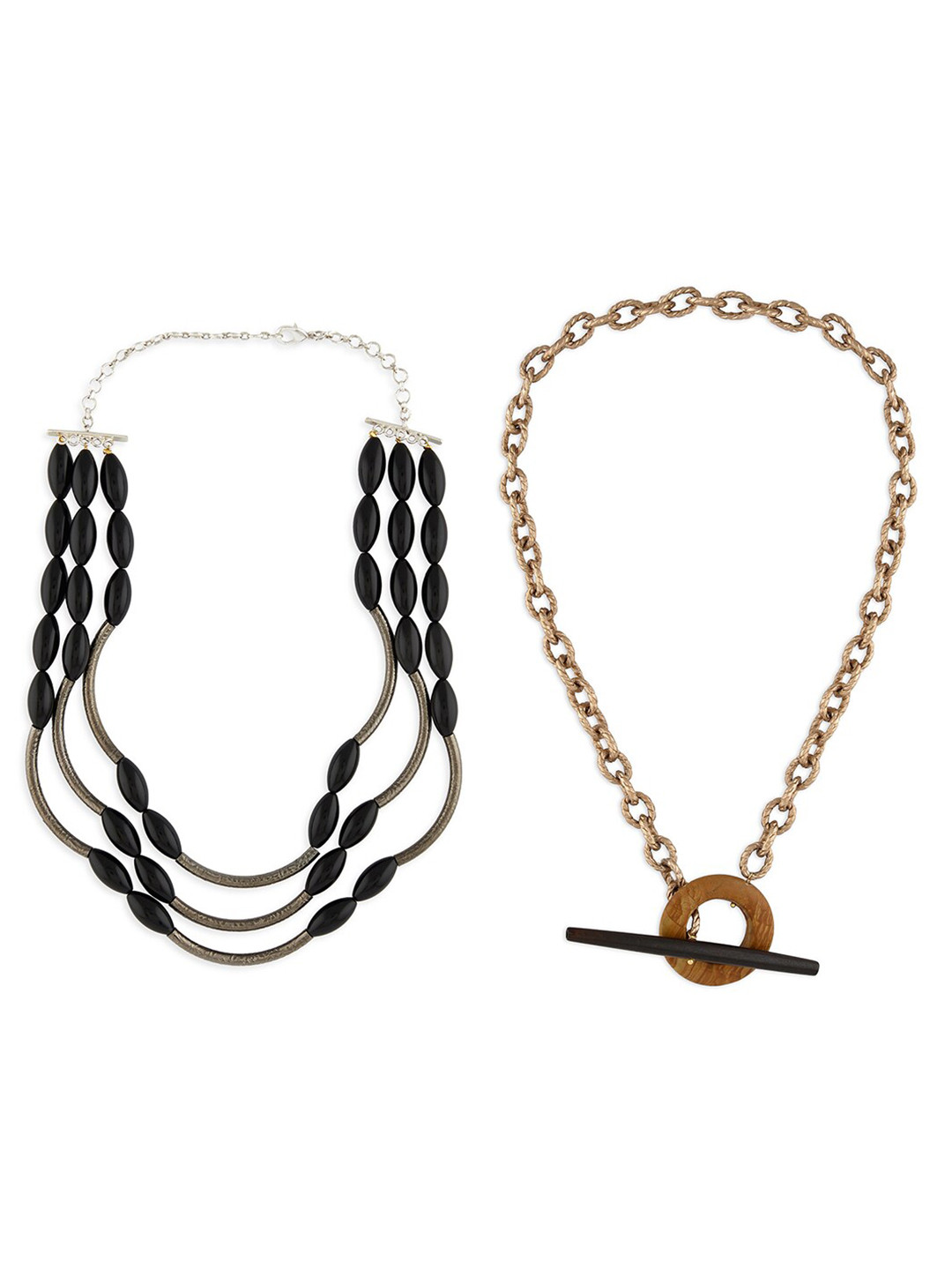 

Ahaanya Women Pack Of 2 Gold-Plated & Black Necklace
