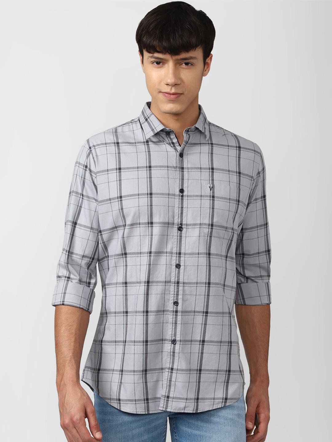 

Van Heusen Sport Men Slim Fit Windowpane Checked Pure Cotton Casual Shirt, Grey