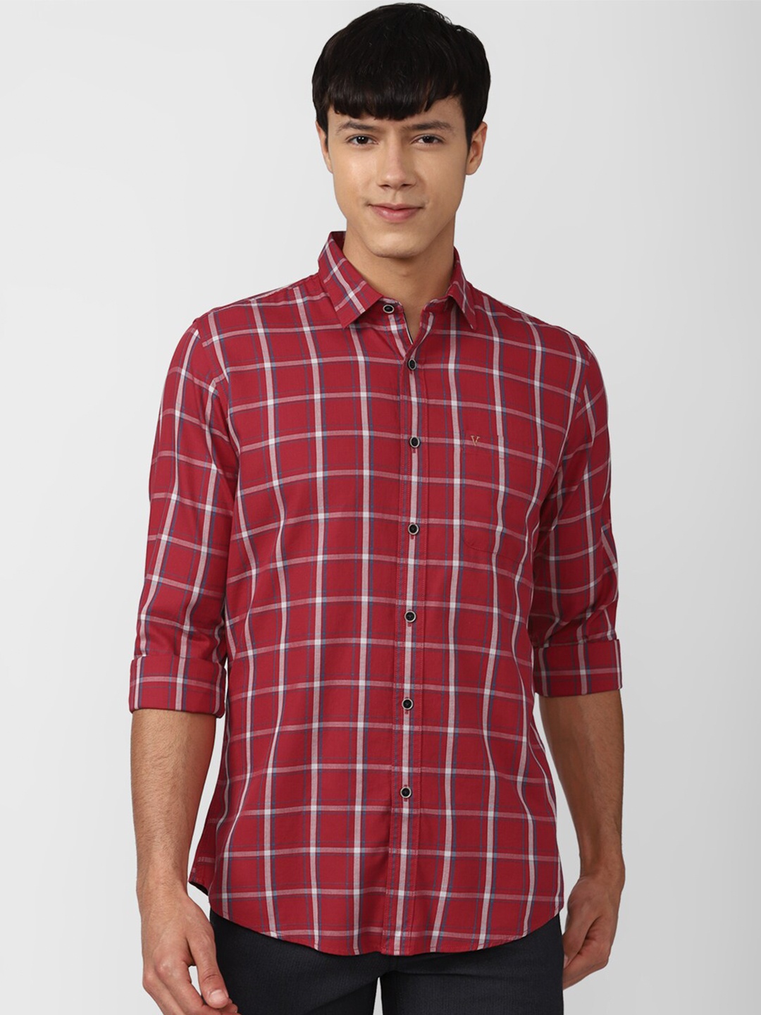 

Van Heusen Sport Men Red Slim Fit Tartan Checked Pure Cotton Casual Shirt
