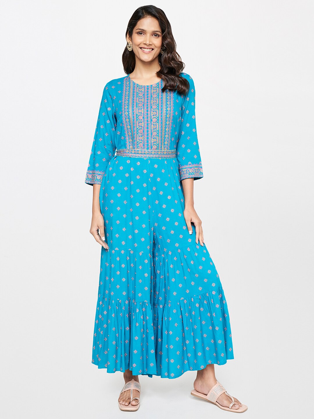 

itse Blue & Pink Printed Basic Jumpsuit