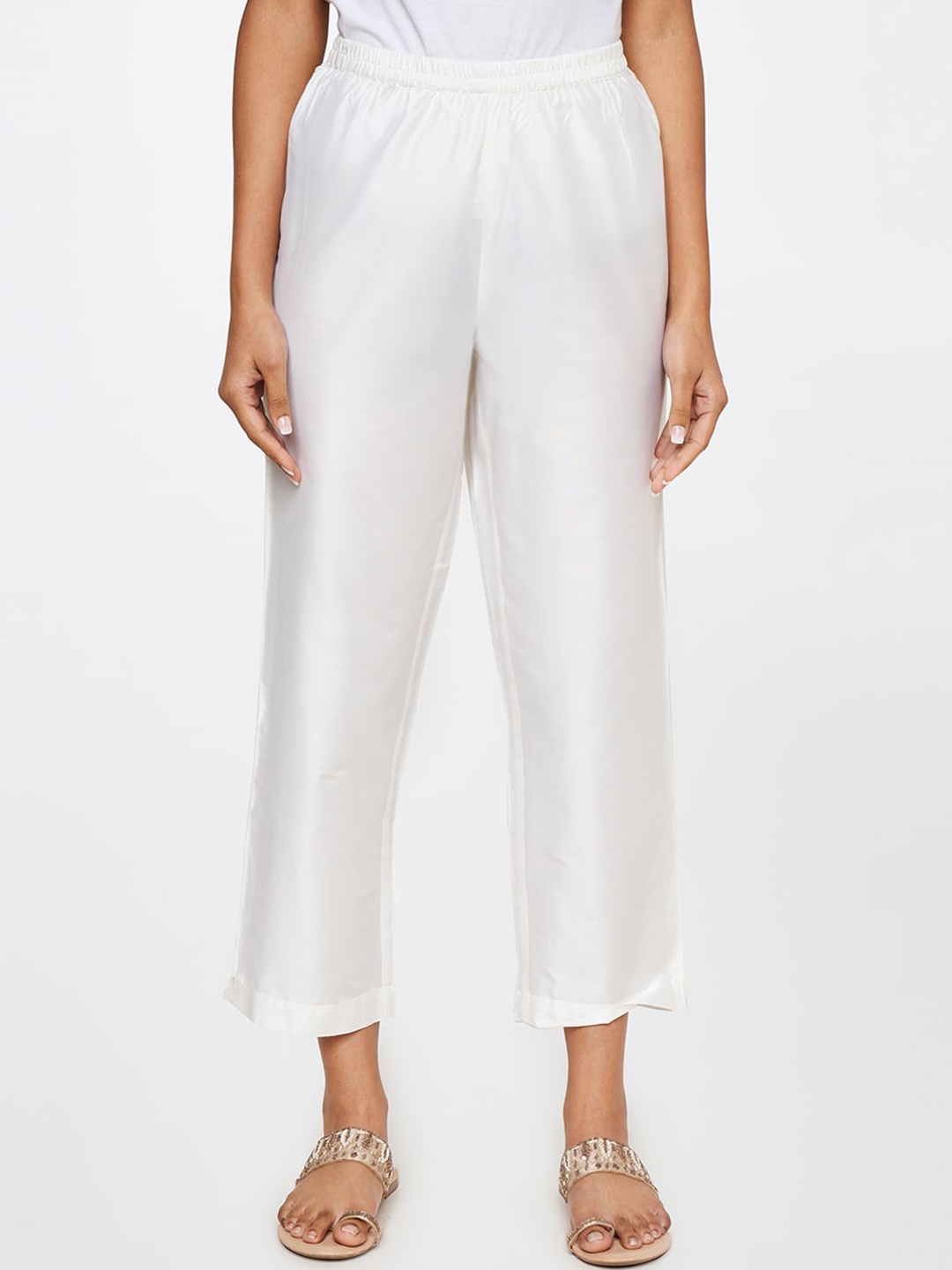 

itse Women White Printed Tapered Fit Trousers