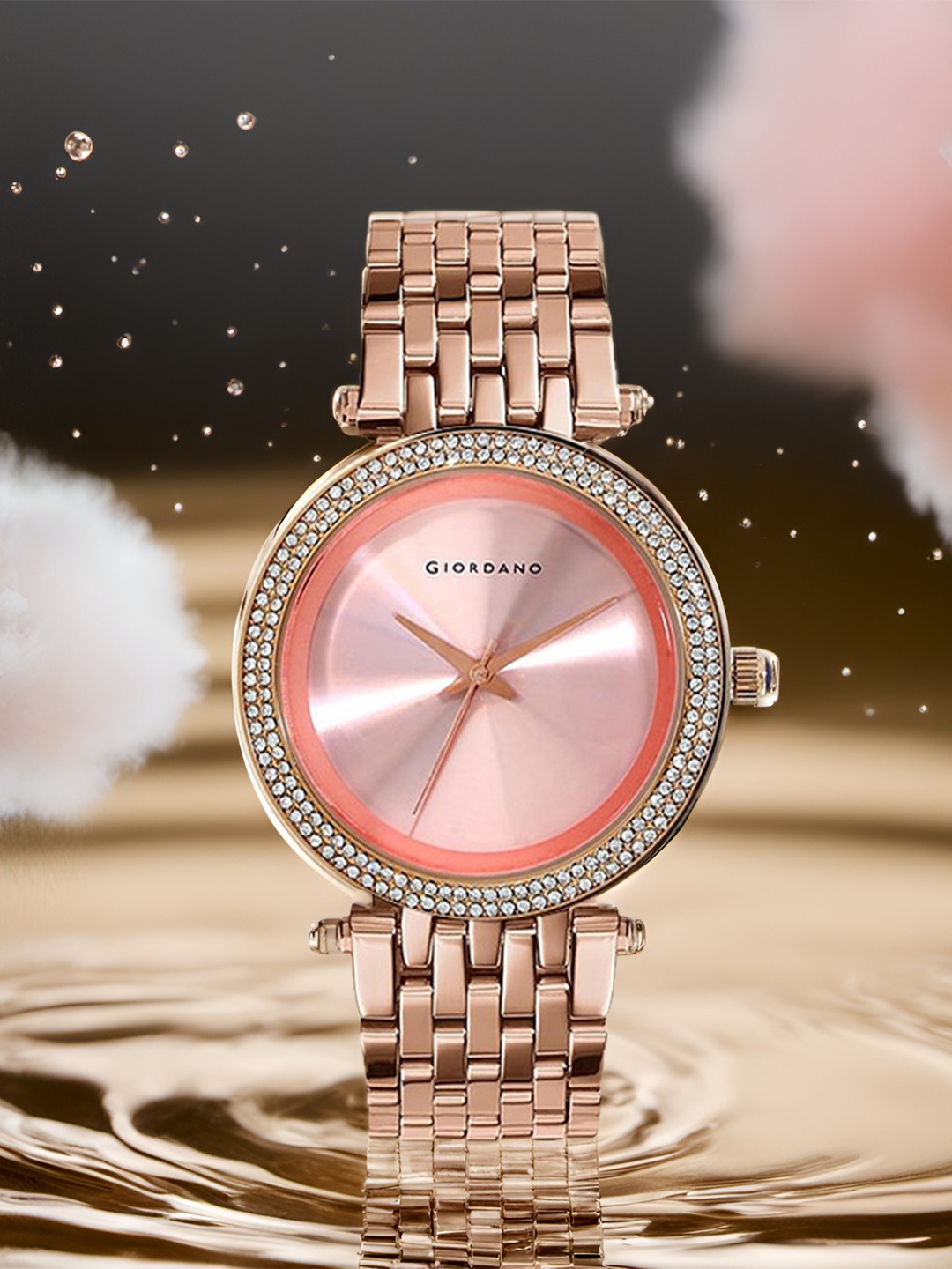 

GIORDANO Women Embellished Dial & Bracelet Style Straps Analogue Watch GZ-60015-22, Rose gold