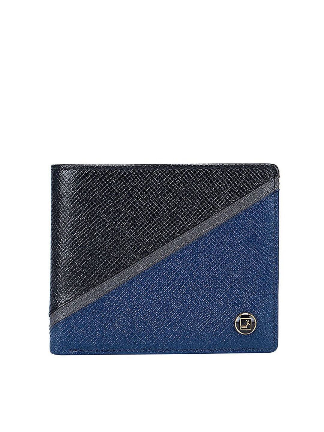 

Da Milano Men Black & Blue Colourblocked Leather Two Fold Wallet