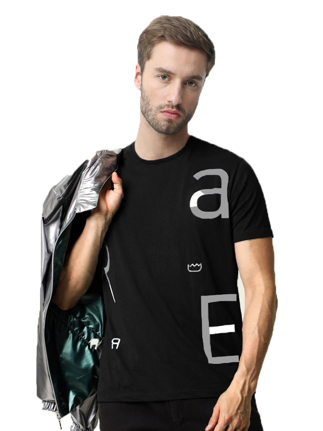 

REYA Men Black Typography Cotton T-shirt