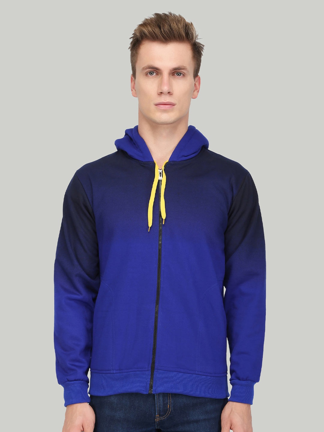 

ahhaaaa Men Blue & Black Cotton Hooded Sweatshirt