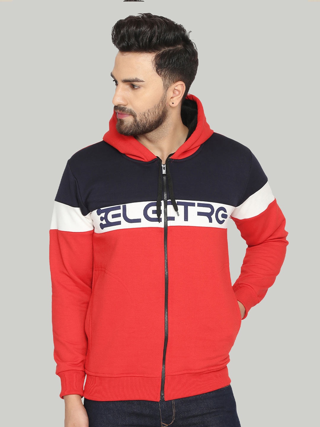 

ahhaaaa Men Red & Black Printed Hooded Cotton Sweatshirt