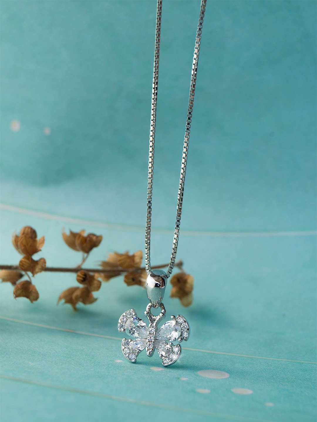 

MANNASH Silver-Toned & White Sterling Silver Rhodium-Plated Necklace