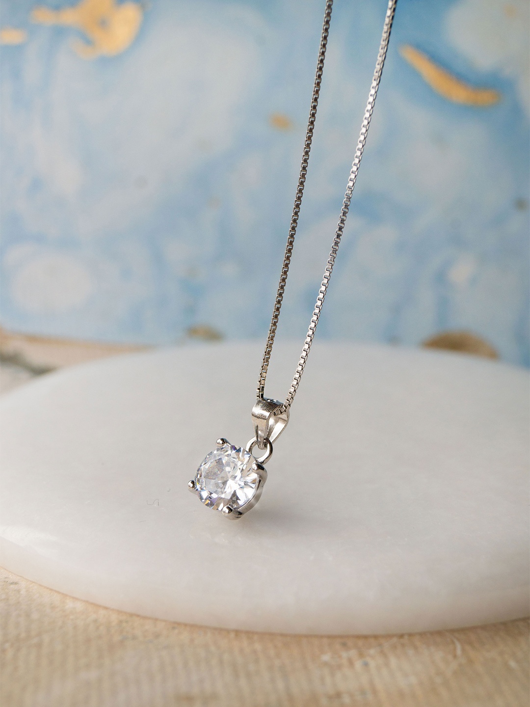 

MANNASH Silver-Toned & White Sterling Silver Rhodium-Plated Chain