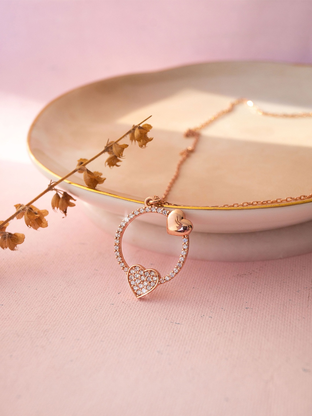 

MANNASH Rose & White Sterling Silver Rose Gold-Plated Necklace