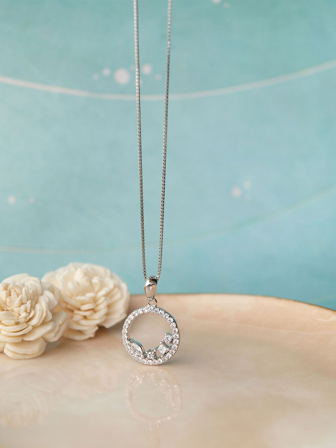 

MANNASH Silver-Toned & White Sterling Silver Rhodium-Plated Chain