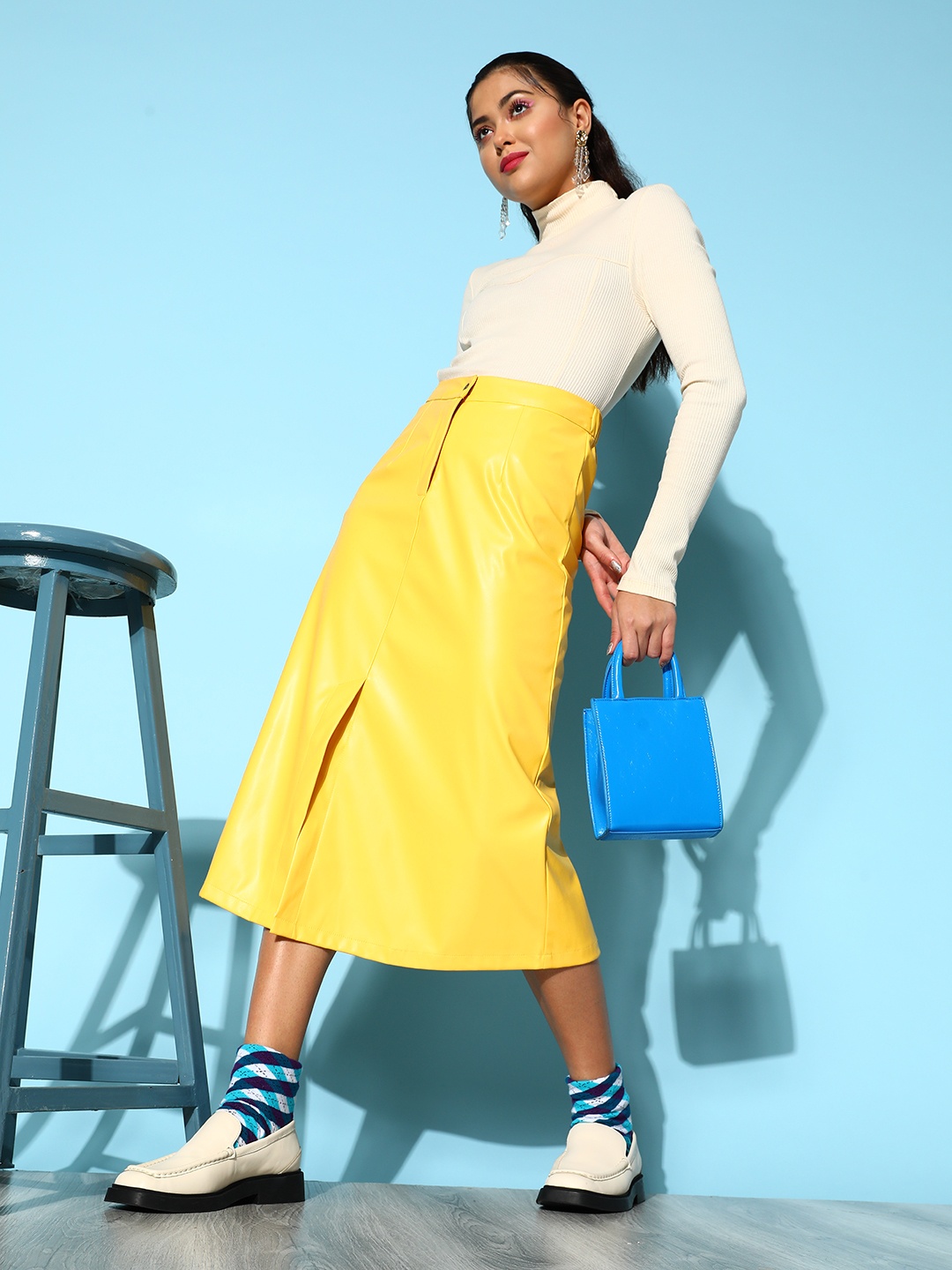 

SASSAFRAS Women Yellow Solid A-Line Midi Skirt
